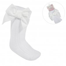 S360-W: White Knee Length Socks w/Velvet Bow (0-24 Months)
